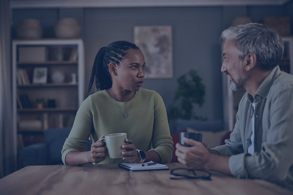 Two people talking