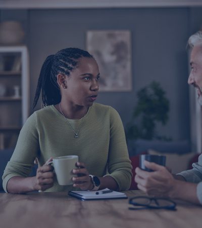 Two people talking